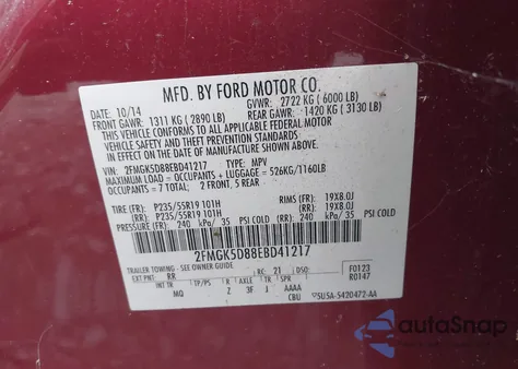 2014 Ford Flex Limited from USA, damaged, VIN 2FMGK5D88EBD41217